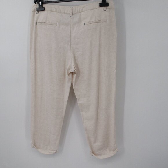 Alexander McQueen Pants Womens 42 Cropped Capri linen cuffed Mid Rise Cream - Picture 4 of 13
